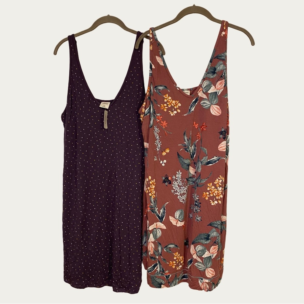 Two Soma XL Cool Nights Chemise Nightgown Plum Dot (NWT)& Mauve Floral Shelf Bra
